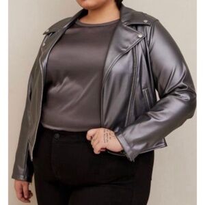 🆕 Faux Leather Metallic Moto Jacket 1 1X 14 16 NWT Torrid Gunmetal Grey Gray